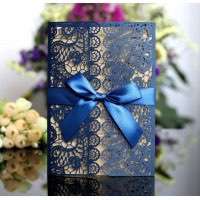 Dark-blue Marriage Invitation Card Laser Holiday Card Lace Design